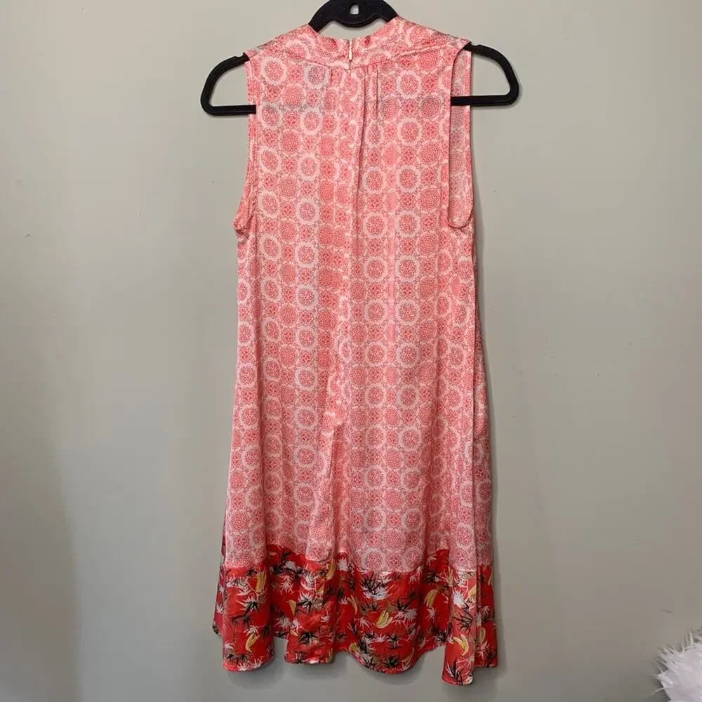 Peter Som for DesigNation Shift Dress Womens M Coral Geometric Floral‎ V-Neck